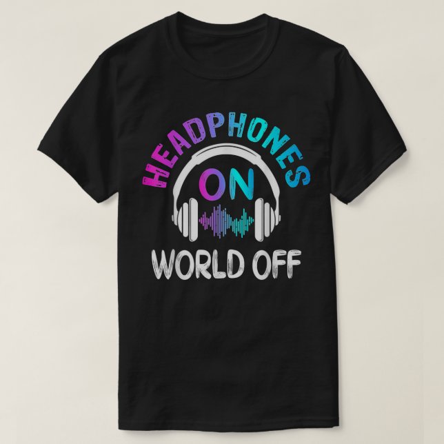 Music Headphones On World Off Music Lovers Produce T-Shirt (Design Front)