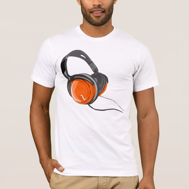 music headphones orange black tshirt (Front)