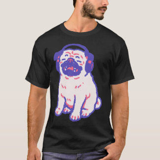 Music Headphones Pug, playful pastel illustration T-Shirt