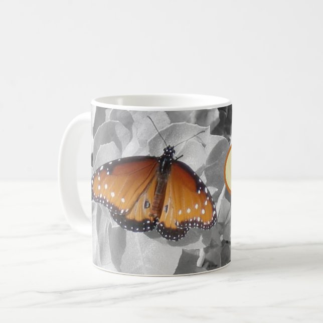 Music Heals Orange Monarch Butterfly Musician Coffee Mug (Front Left)