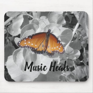 Music Heals Orange Monarch Butterfly Musician Mouse Mat