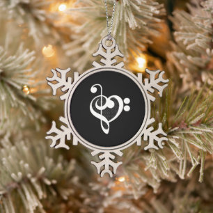 Music Heart - I Love Music Snowflake Pewter Christmas Ornament