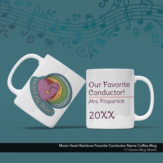 Music Heart Rainbow Favourite Conductor Name Coffee Mug (Music Heart Rainbow Favorite Conductor Coffee Mug: Customize the Text, Name, and Year )