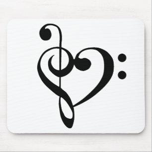 Music Heart Treble Bass Clef Heart - Black Mouse Mat