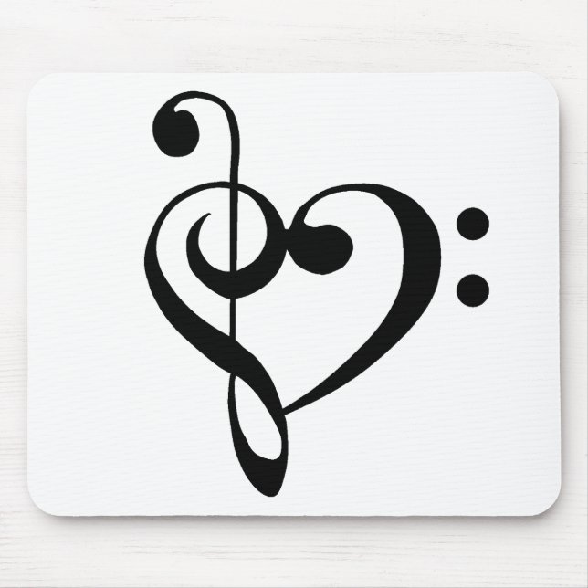 Music Heart Treble Bass Clef Heart - Black Mouse Mat (Front)