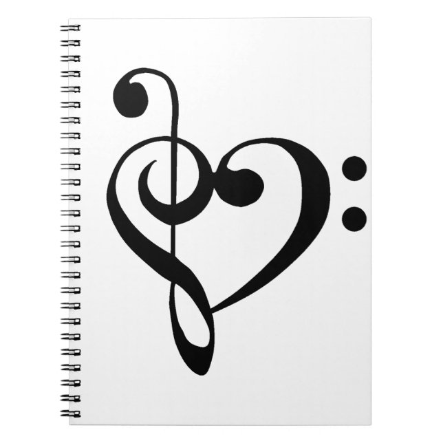 Music Heart Treble Bass Clef Heart - Black Notebook (Front)