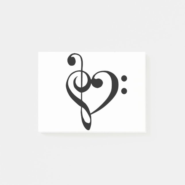 Music Heart Treble Bass Clef Heart - Black Post-it Notes (Front)