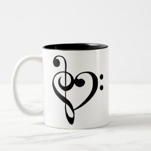 Music Heart Treble Bass Clef Heart - Black Two-Tone Coffee Mug