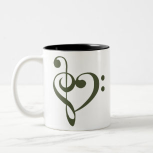 Music Heart Treble Bass Clef Heart - Chive Two-Tone Coffee Mug