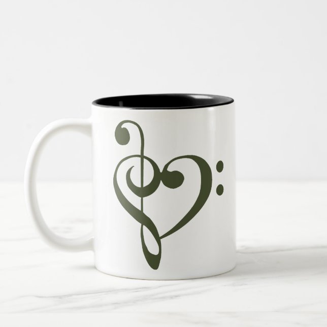 Music Heart Treble Bass Clef Heart - Chive Two-Tone Coffee Mug (Left)