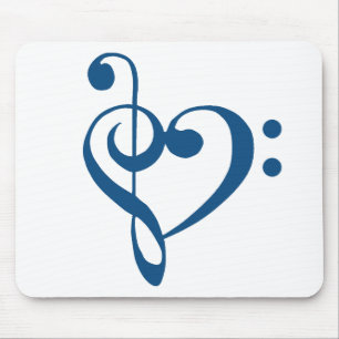 Music Heart Treble Bass Clef Heart - Classic Blue Mouse Mat