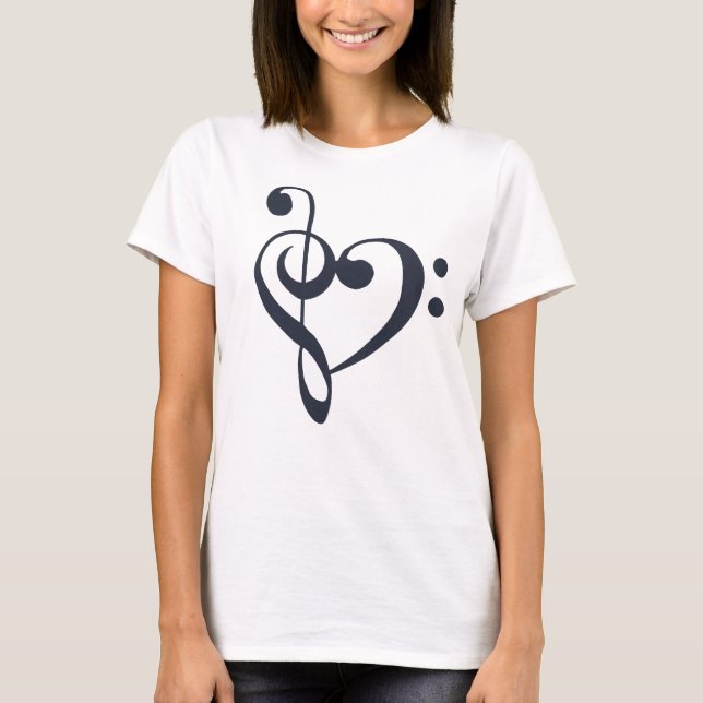 Music Heart Treble Bass Clef Heart - Navy Blazer T-Shirt (Front)