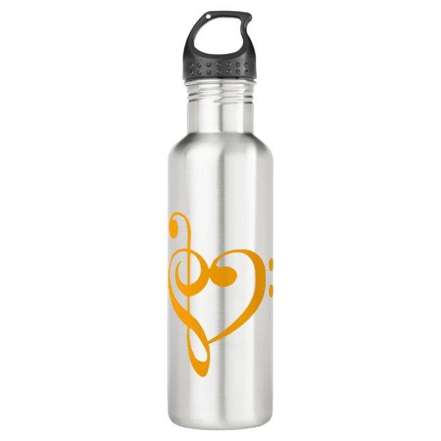 Music Heart Treble Bass Clef Heart - Saffron 710 Ml Water Bottle (Front)