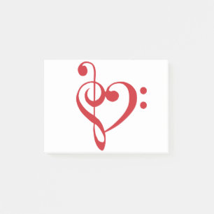 Music Heart Treble Bass Clef Heart - Scarlet Post-it Notes