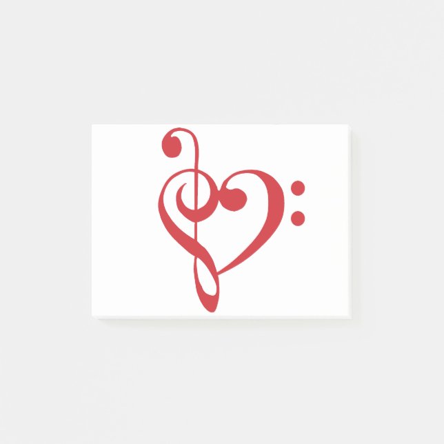 Music Heart Treble Bass Clef Heart - Scarlet Post-it Notes (Front)