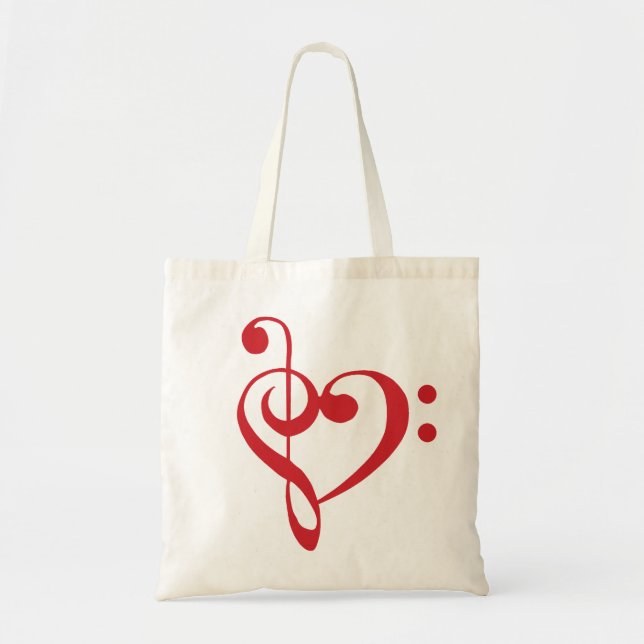 Music Heart Treble Bass Clef Heart - Scarlet Tote Bag (Front)