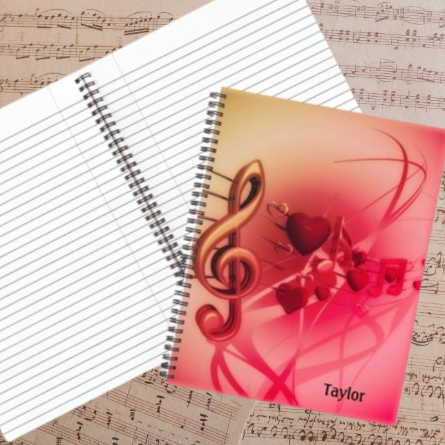 Music Hearts Custom Black Text Retro Pink Colours Notebook (Creator Uploaded)