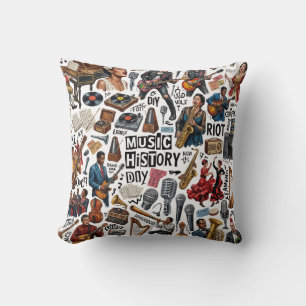Music History & Genres Collage Art - Retro, Punk,  Cushion