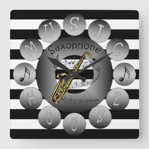 Music House Clock ~Saxophone~ Spiral Scale~Stripes