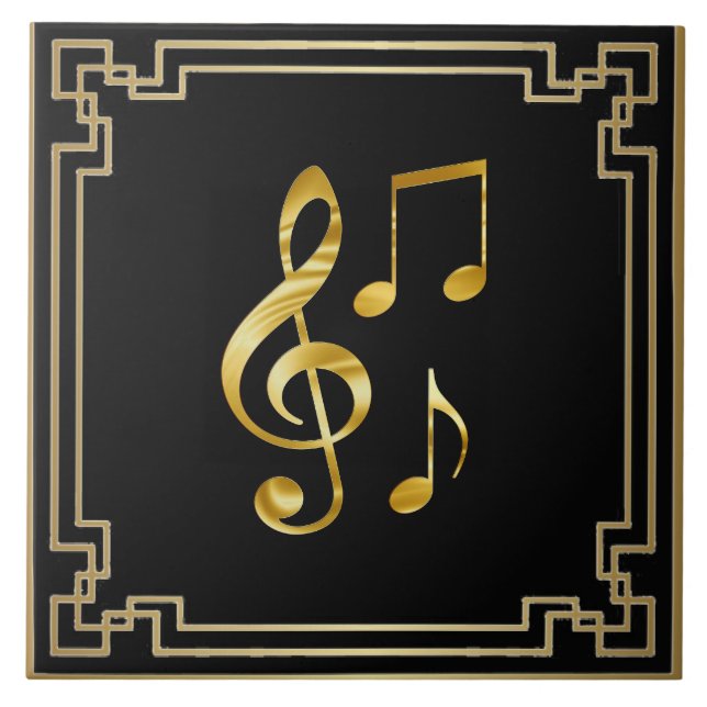 Music icons, gold on black, tile (Front)