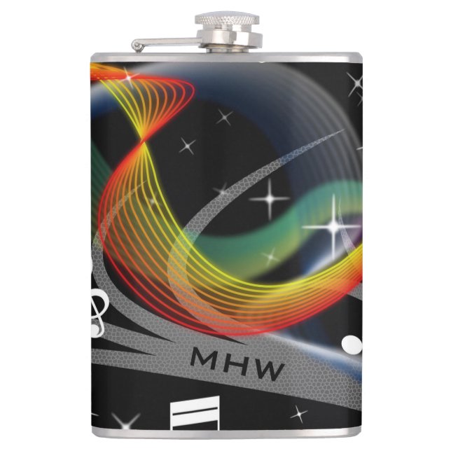 Music Illustration custom monogram flask (Front)