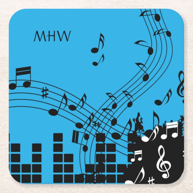 Music Illustration custom monogram paper coasters (Front)
