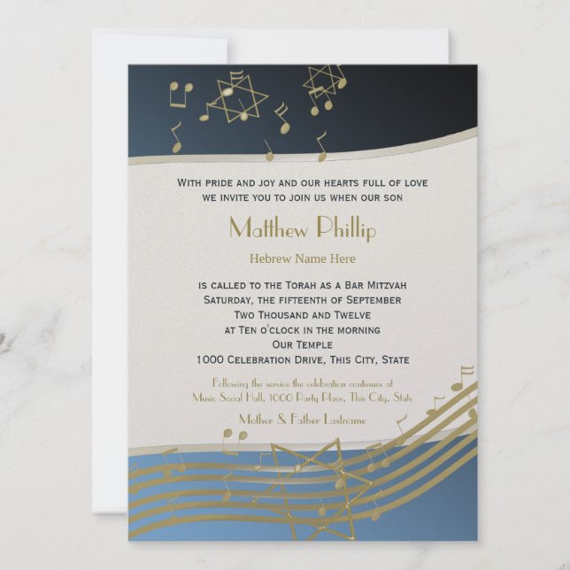 Music In The Air Bar Mitzvah 7.5 Invitation (Front)