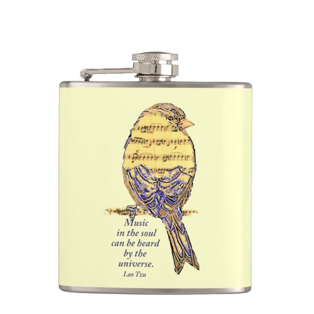 Music in the Soul Heard Universe music note Bird Hip Flask (Front)