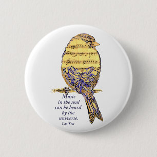 Music in the Soul Quote & Music Note Bird 6 Cm Round Badge