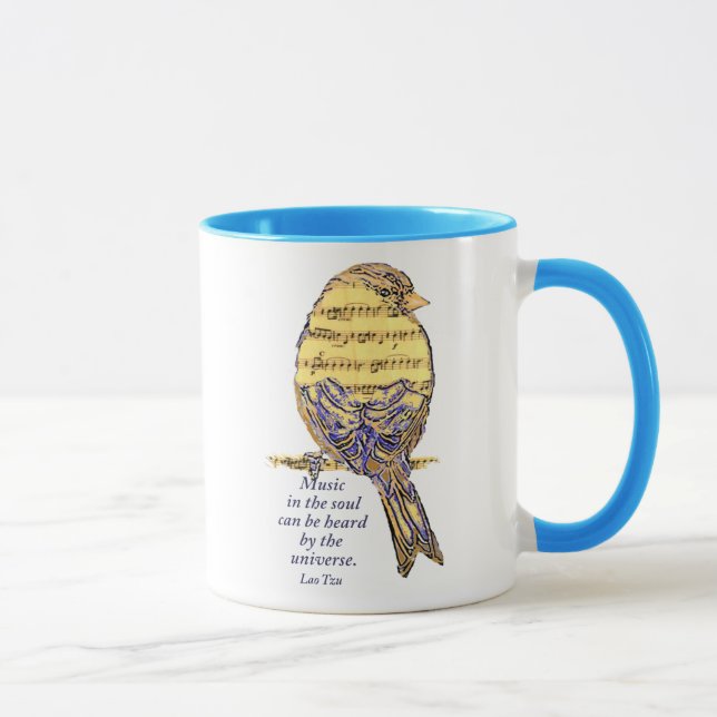 Music in the Soul Quote & Music Note Bird Mug (Right)