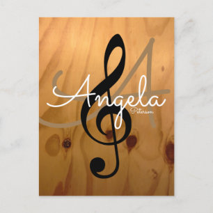 music inspired, rustic wood texture, personalised postcard