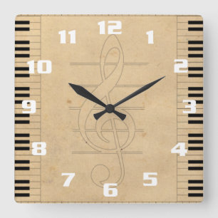 Music Inspired Vintage Looking Square Wall Clock
