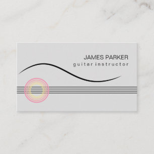 Music Instructor Guitar Logo Minimalist Grey Business Card