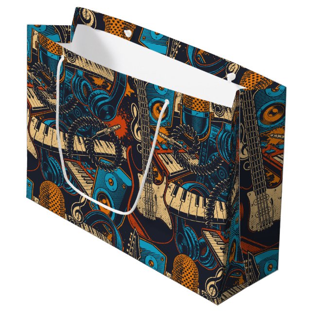 Music Instrument Pattern Large Gift Bag (Front Angled)
