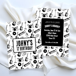 Music instruments birthday invitation
