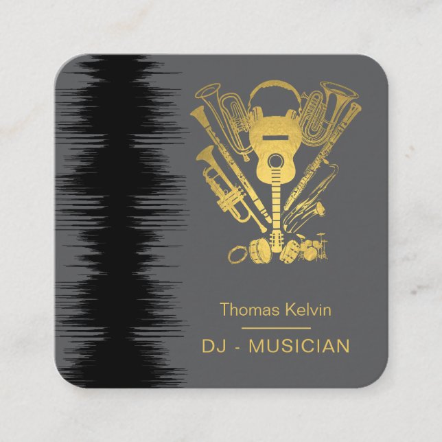  Music Instruments Event Organiser DJs Player Square Business Card (Front)