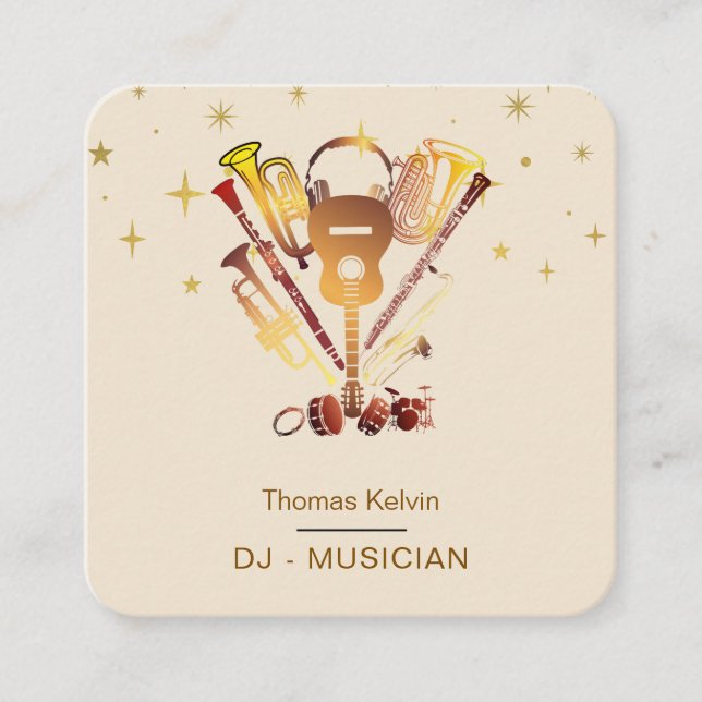  Music Instruments Event Organiser DJs Player Square Business Card (Front)