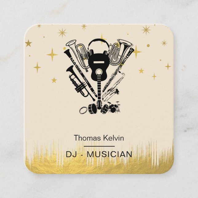  Music Instruments Event Organiser DJs Player Square Business Card (Front)