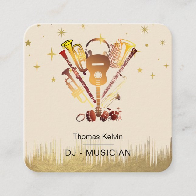  Music Instruments Event Organiser DJs Player Square Business Card (Front)