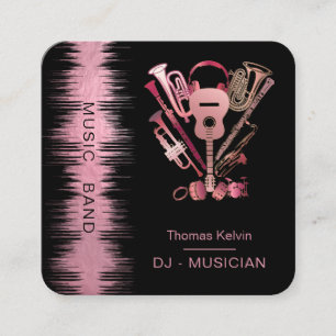  Music Instruments Event Organiser DJs Rose gold Square Business Card