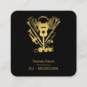 Music Instruments Event Organizer DJs Black Gold Square Business Card