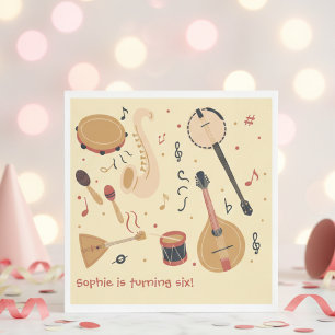 Music instruments kids birthday napkin