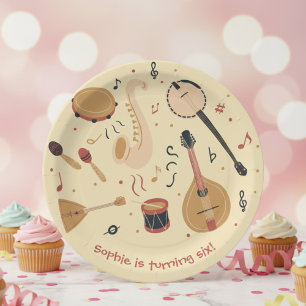 Music instruments kids birthday paper plate