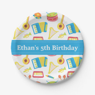 Music Instruments Kids Birthday Party Blue Banner Paper Plate