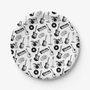Music instruments pattern paper plate