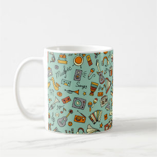Music instruments sketch,seamless pattern coffee mug