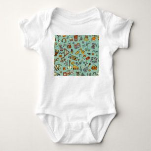 Music instruments, vintage sketch pattern. baby bodysuit