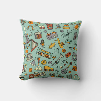 Music instruments, vintage sketch pattern. cushion