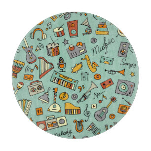 Music instruments, vintage sketch pattern. cutting board