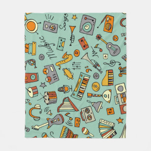 Music instruments, vintage sketch pattern. fleece blanket